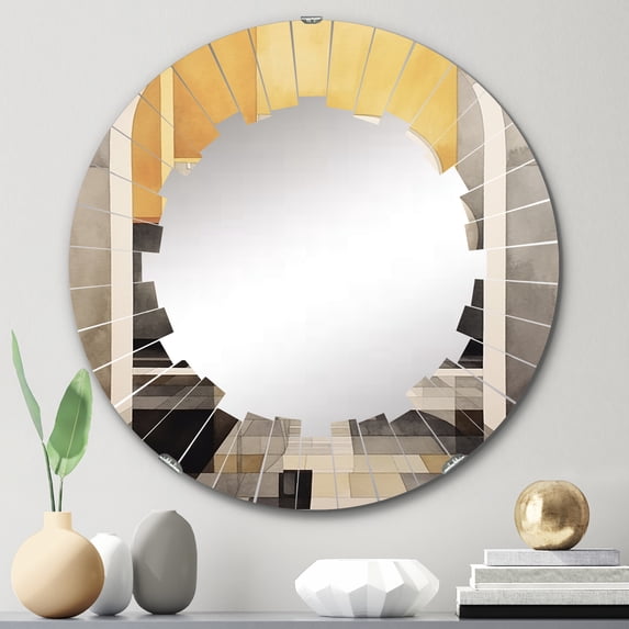 DESIGN ART Designart "Yellow and Grey Intersecting Realities III" Abstract Shapes Modern Wall Mirror 24in.x24in.