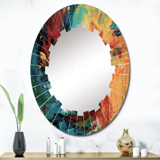 DESIGN ART Designart "Yellow and Turquoise Journey Of Abstraction IV" Abstract Modern Wall Mirror 24in.x36in.