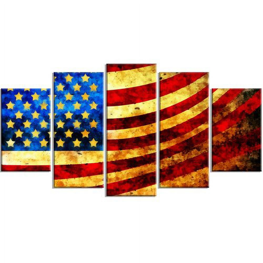 DESIGN ART God Bless America Flag' Canvas Art Set 60 in. wide x 32 in. high - 5 Panels Diamond Shape