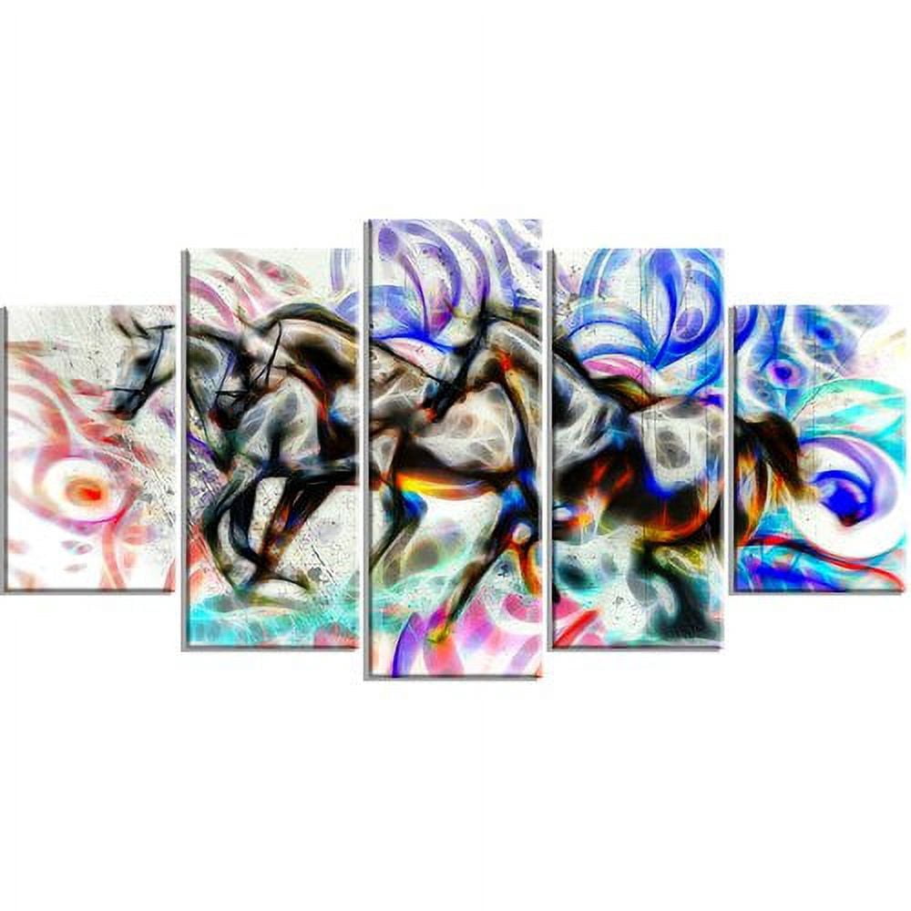 DESIGN ART Graffiti Horses Animal Canvas Art (Multiple Sizes) 60 in. wide x 32 in. high - 5 Panels Diamond Shape