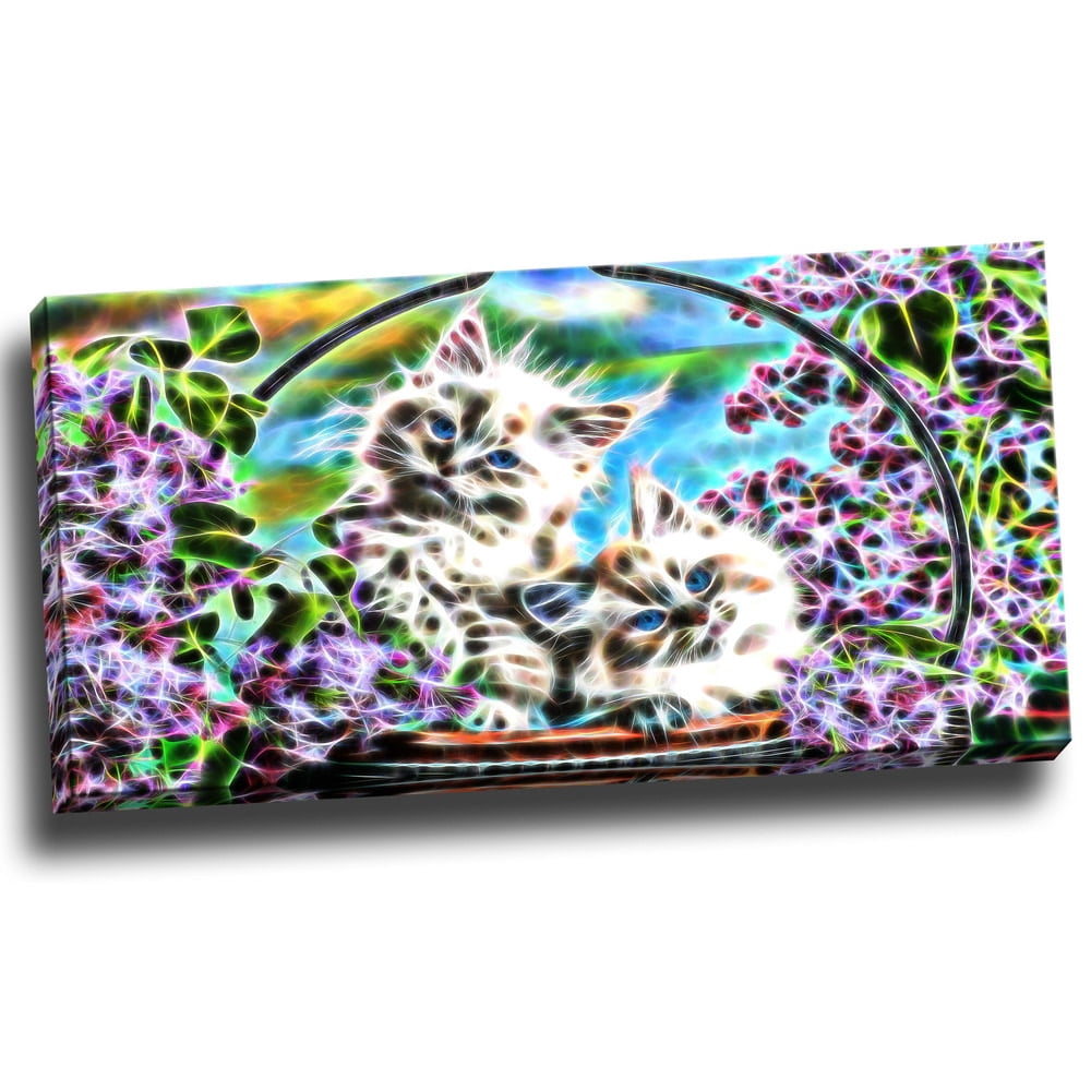 DESIGN ART Kittens in a Basket Animal Art Canvas (Multiple Sizes) - Purple 32 in. wide x 16 in. high