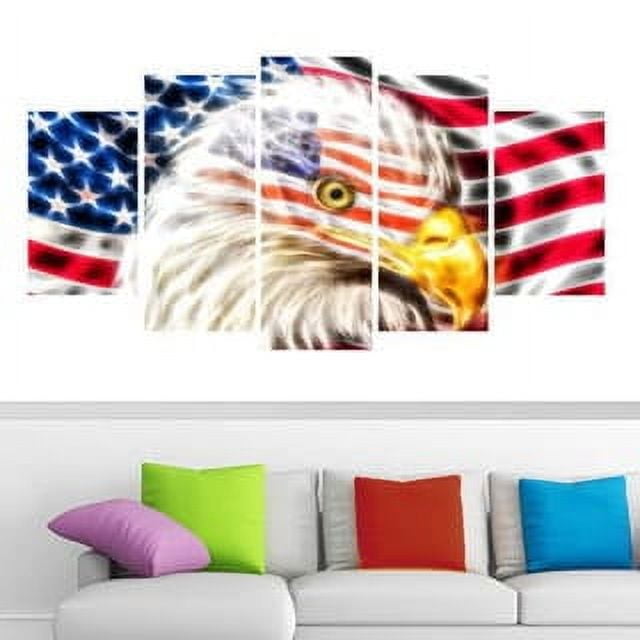 Patriotic Bald Eagle with American Flag Canvas Art