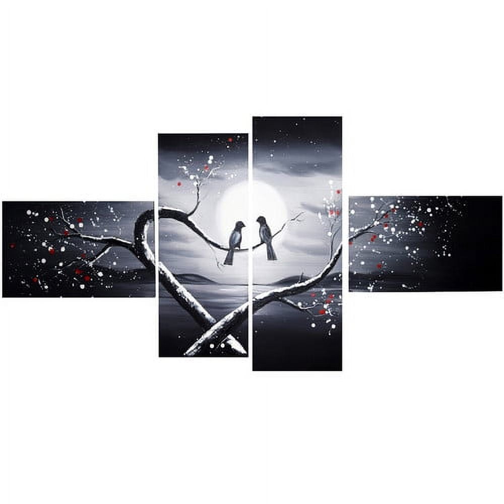 DESIGN ART  "Love Birds in Love" 60 x 32-inch 4-panel Canvas Art Print