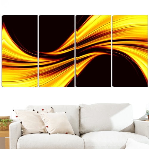 DESIGN ART Mellow Yellow' Gallery-wrapped Canvas 60 in. wide x 32 in. high - 4 Panels