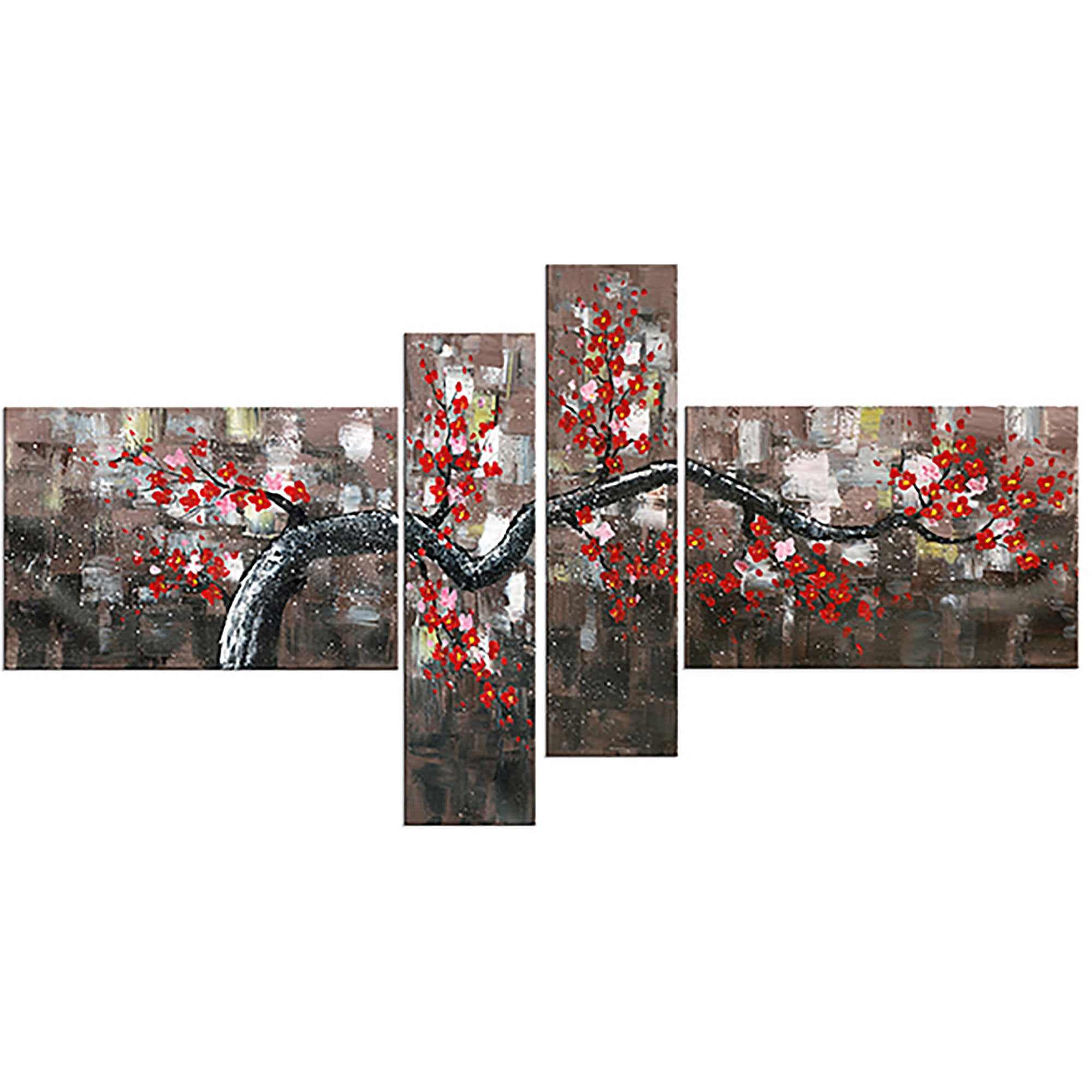 DESIGN ART Oversized "Floral" 4-panel Gallery-wrapped Canvas Print Brown