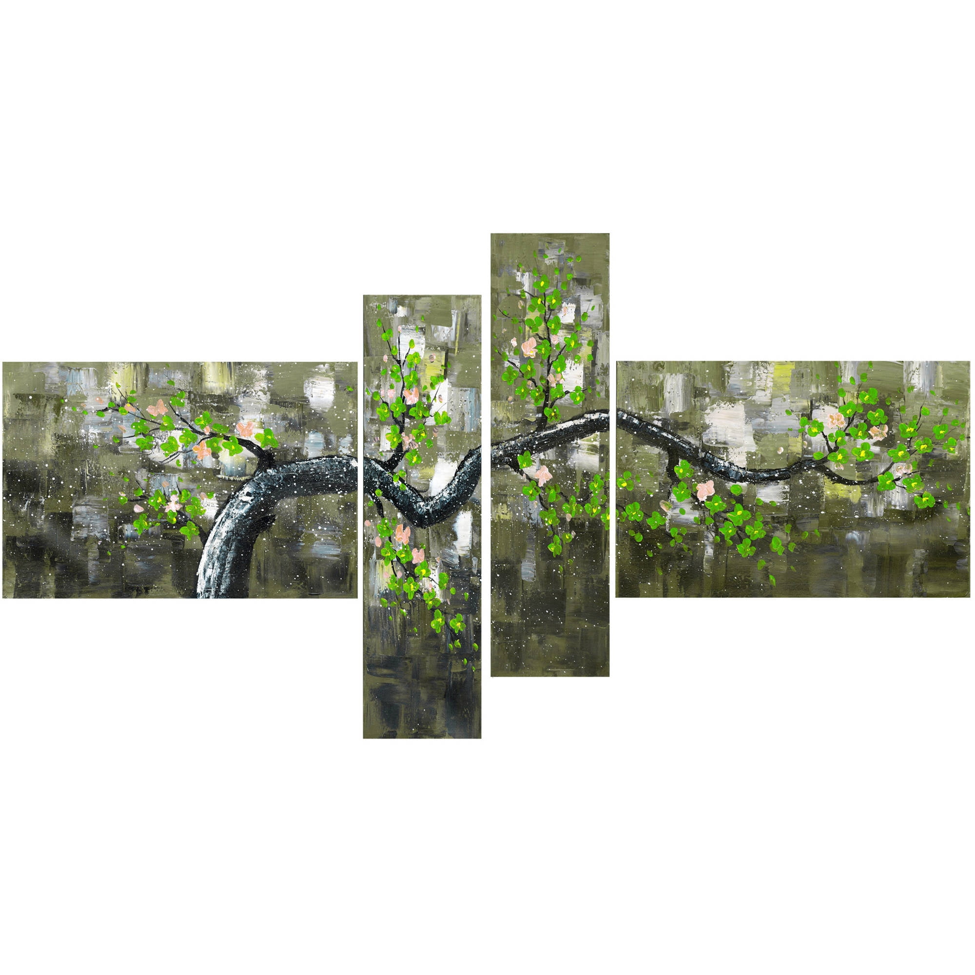 DESIGN ART Oversized "Floral" 4-panel Gallery-wrapped Canvas Print Green