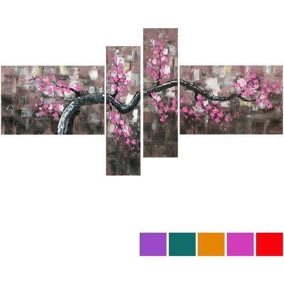 DESIGN ART Oversized "Floral" 4-panel Gallery-wrapped Canvas Print Pink