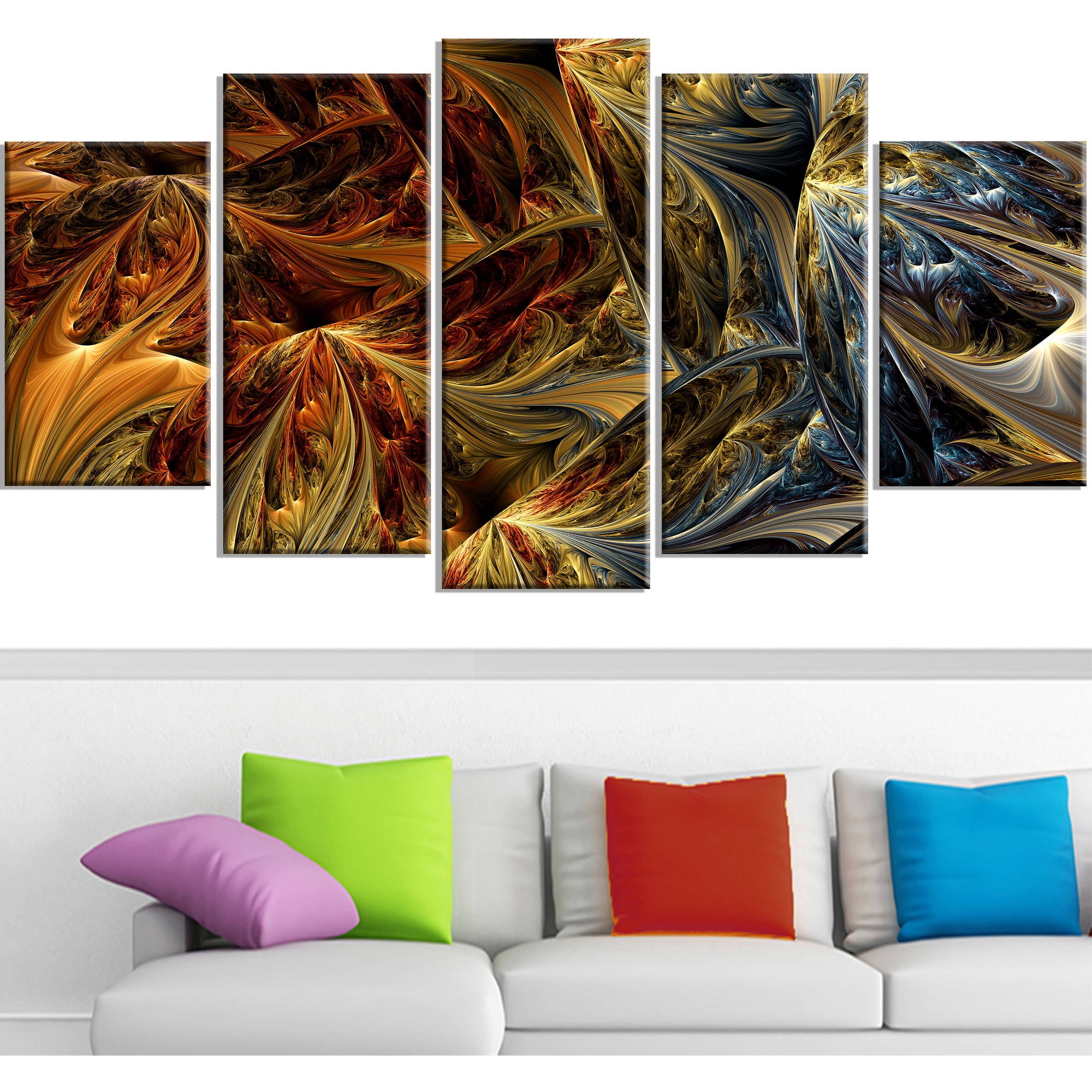 DESIGN ART  "Red VS Blue" 4-piece Large Canvas Print - Blue 60 in. wide x 36 in. high - 5 Panels diamond shape