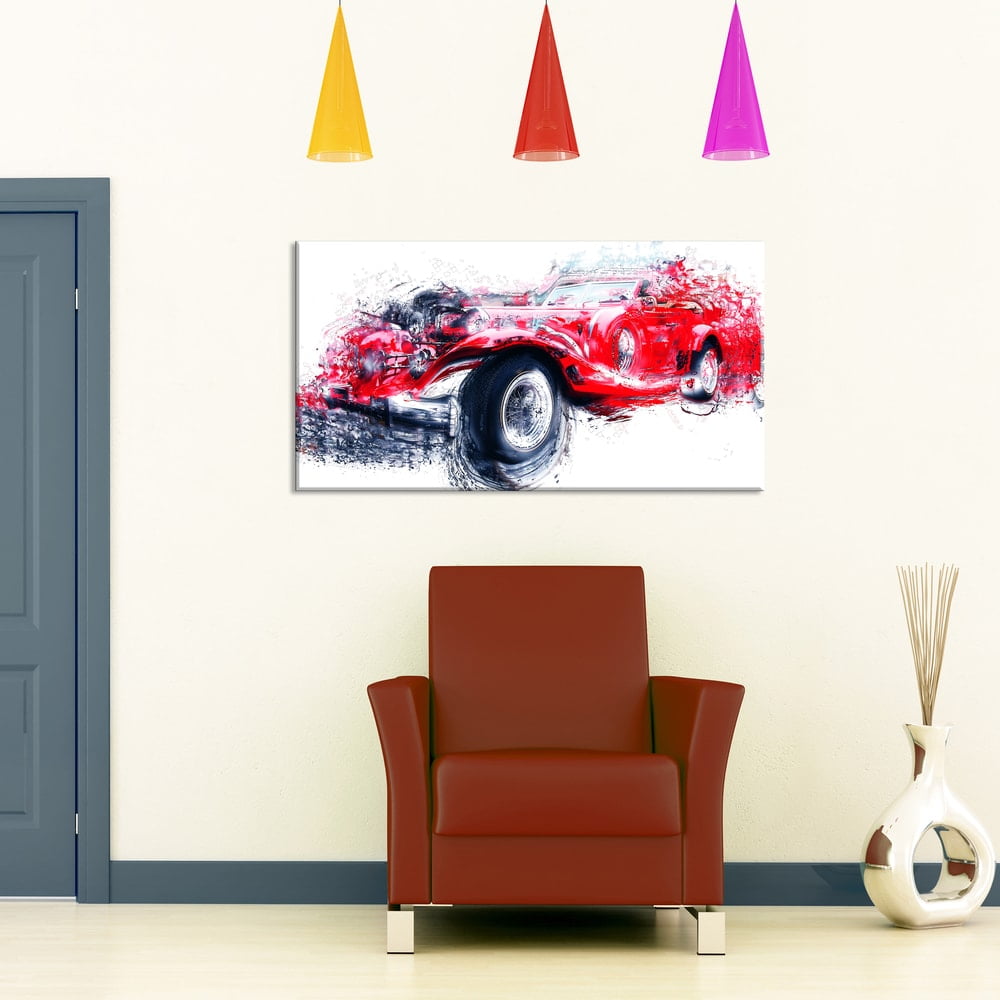 DESIGN ART  "Red Vintage Classic Car" Canvas Art Print