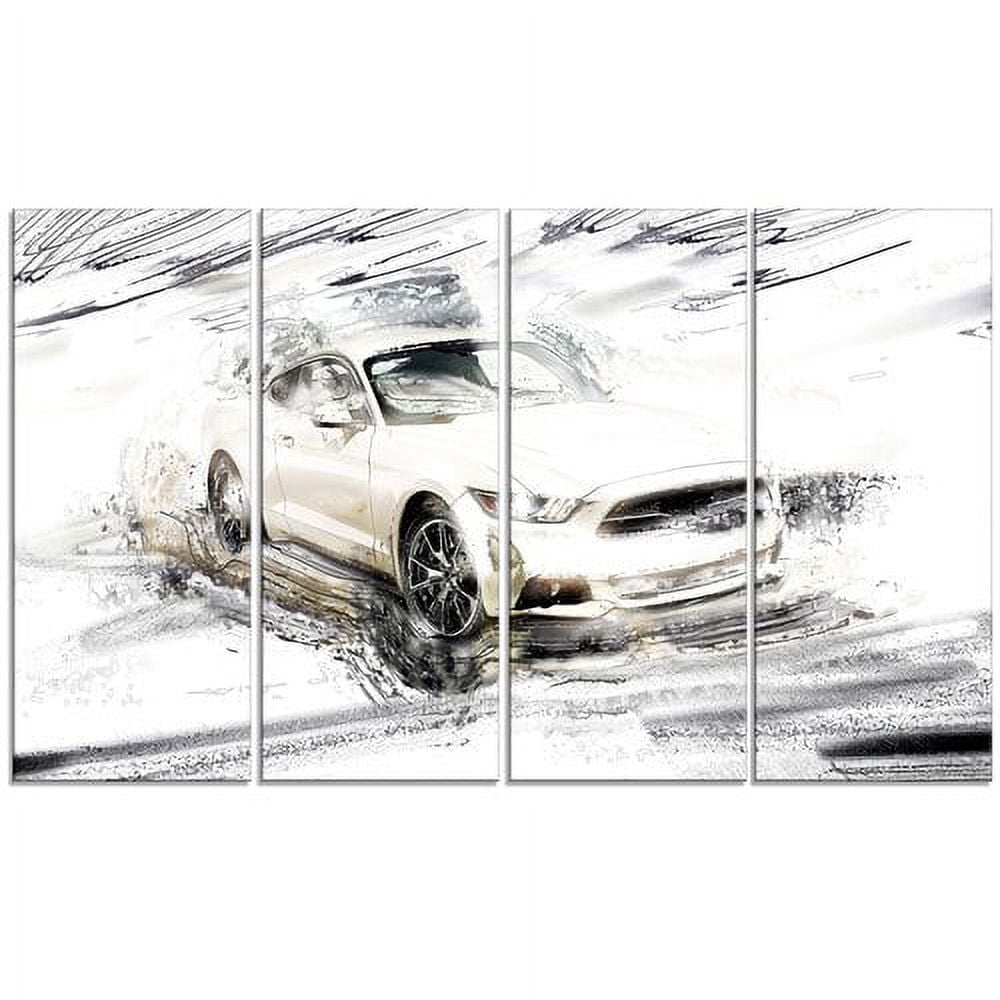 DESIGN ART Super Charged White Muscle Car" 4-piece Gallery-wrapped Canvas
