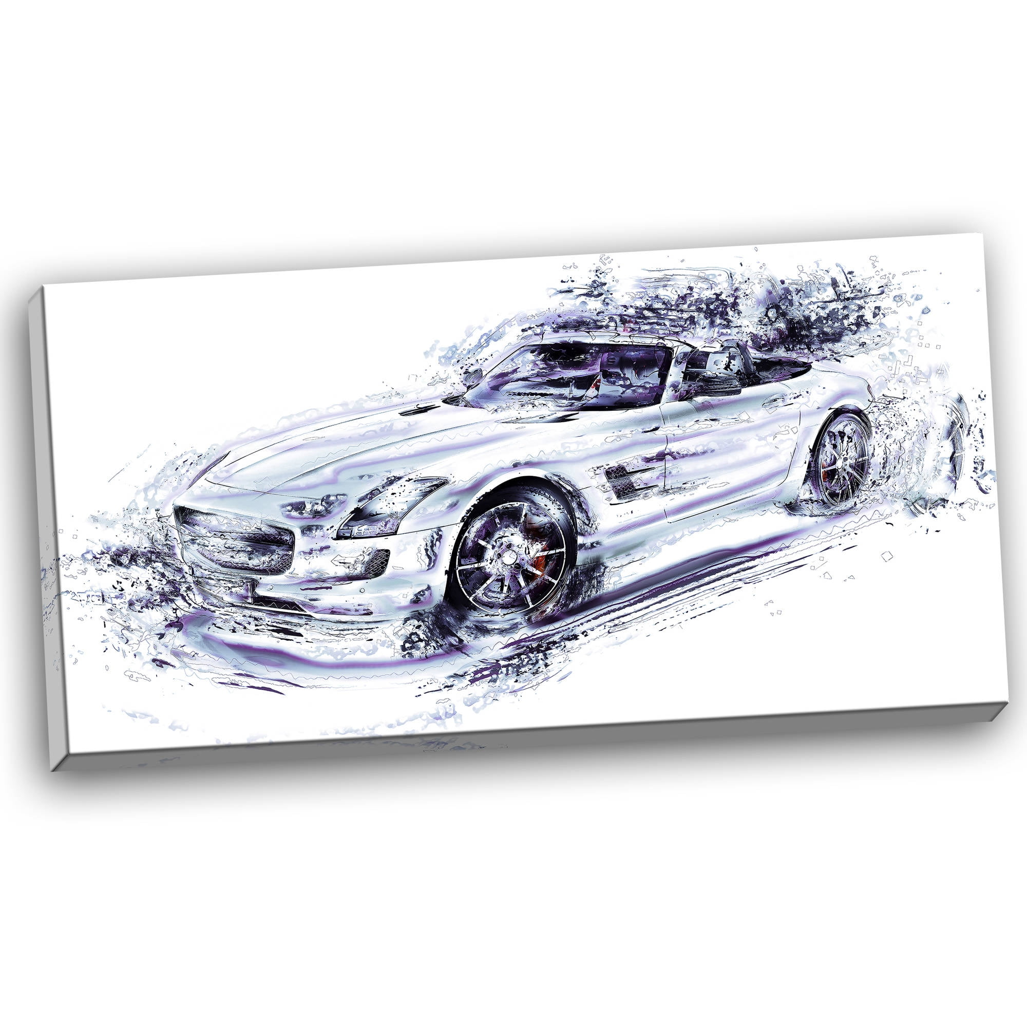 DESIGN ART White Convertible Car Small Gallery Wrapped Canvas