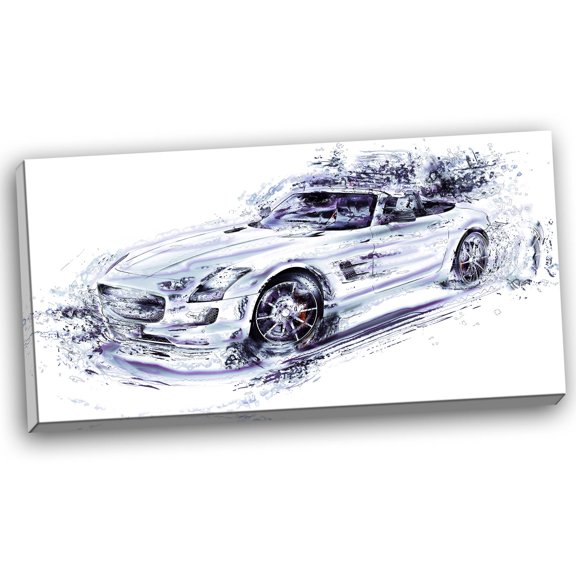DESIGN ART White Convertible Car Small Gallery Wrapped Canvas