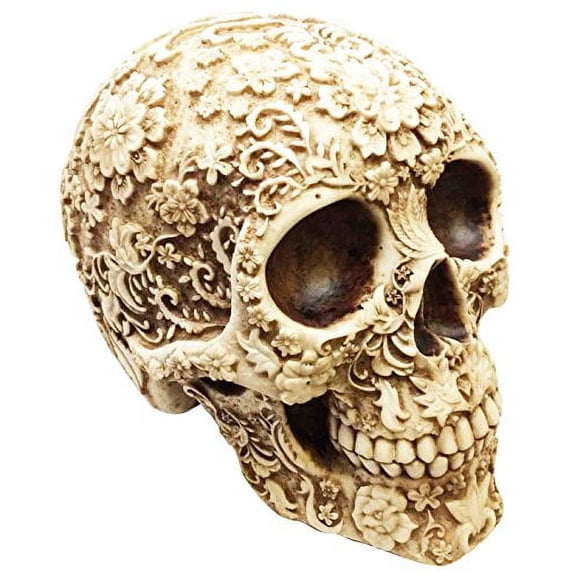 DESIGN GRAPHIC FLORAL TATTOO SKULL STATUE RESIN FIGURINE AWESOME DETAILS