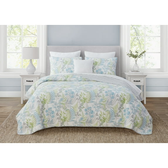 DESIGN STUDIO Althea Floral Spa Blue Soft Cotton 2 Piece Quilt Set - Twin