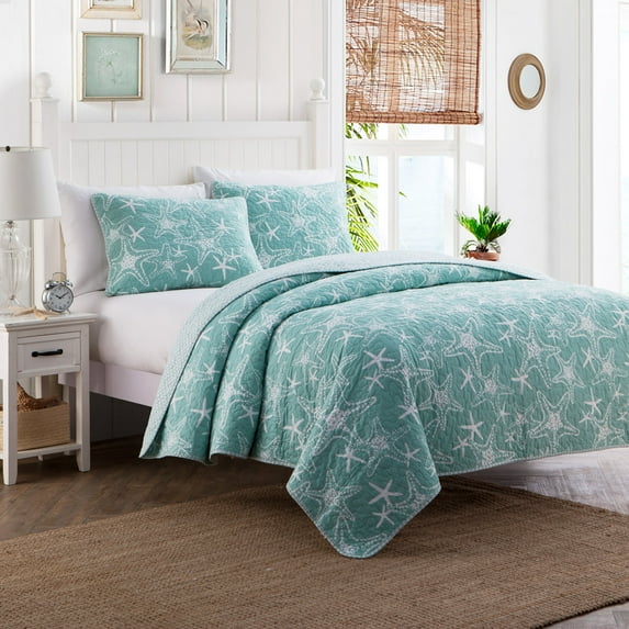 DESIGN STUDIO Starfish Aqua 2-Piece Cotton Quilt Bedding Set - Twin