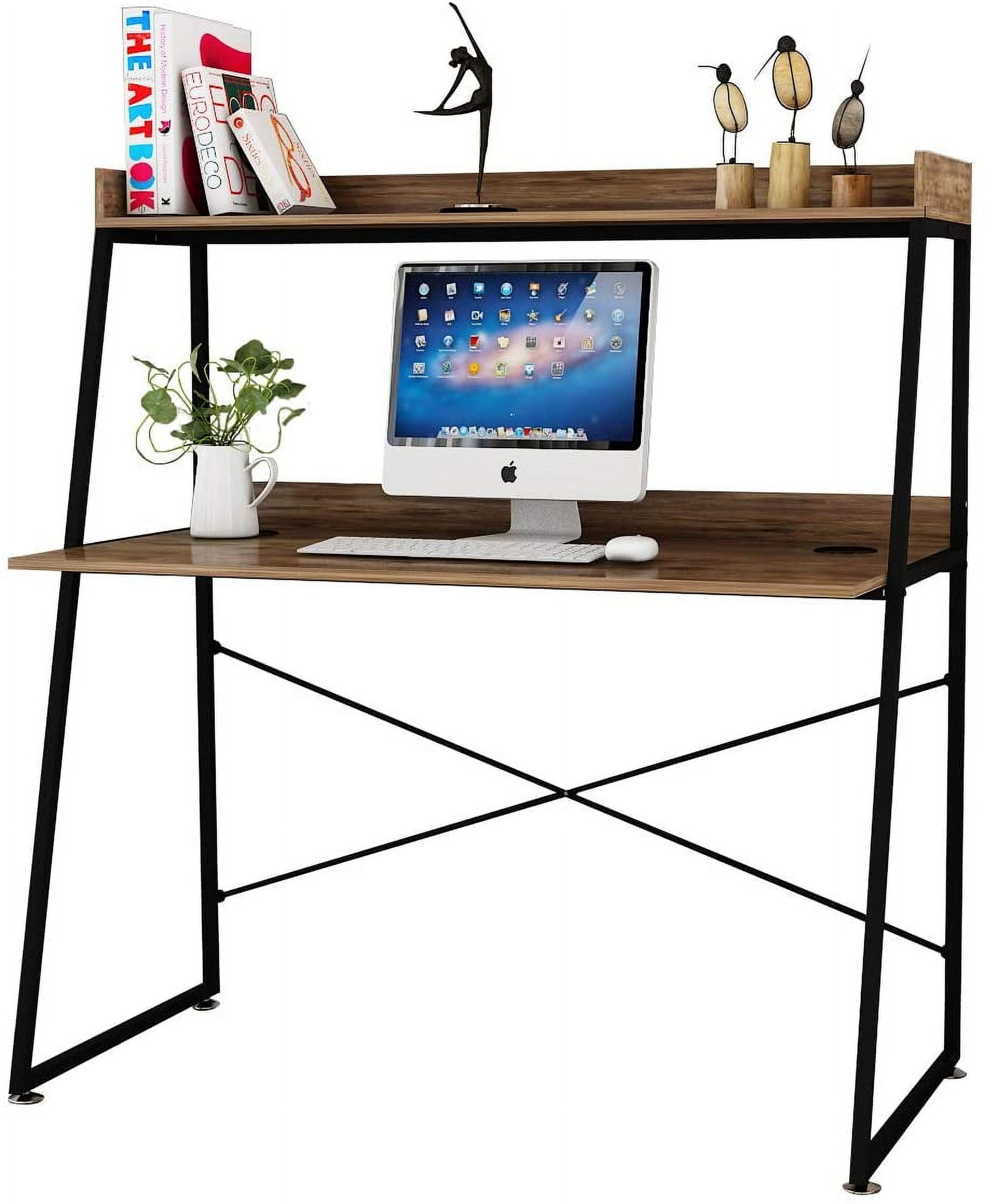 DESIGNA 48 Inch Ladder Desk with Storage Shelves, 2Tier Home Office Students Study Writing PC Computer Gaming Table with Bookshelf Modern Workstation for Small Space Saving, Metal Frame, Rustic Brown