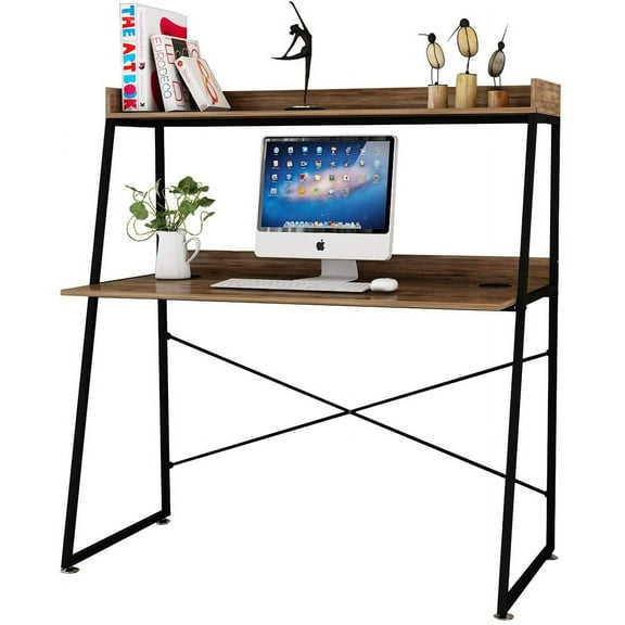 DESIGNA 48 Inch Ladder Desk with Storage Shelves, 2Tier Home Office Students Study Writing PC Computer Gaming Table with Bookshelf Modern Workstation for Small Space Saving, Metal Frame, Rustic Brown