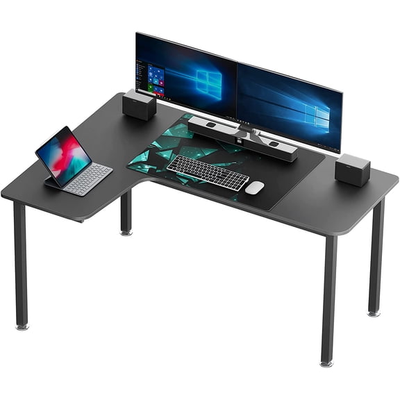 DESIGNA 60 Inch L Shaped Gaming Desk, Corner Computer Desk, Home Office Study Writing Desk, Larger Gaming Table Gamer Workstation with Large Mouse Pad, Space Saving, Easy to Assemble, Left Side Black