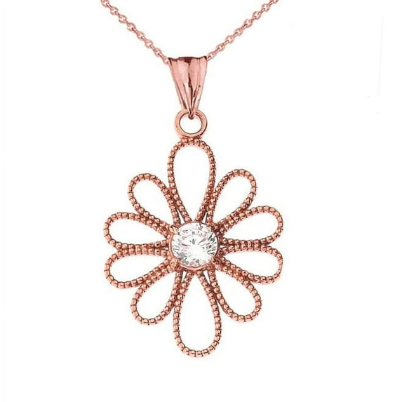 DESIGNER MILGRAIN FLOWER PENDANT NECKLACE IN ROSE GOLD : 14K Pendant with 18" chain