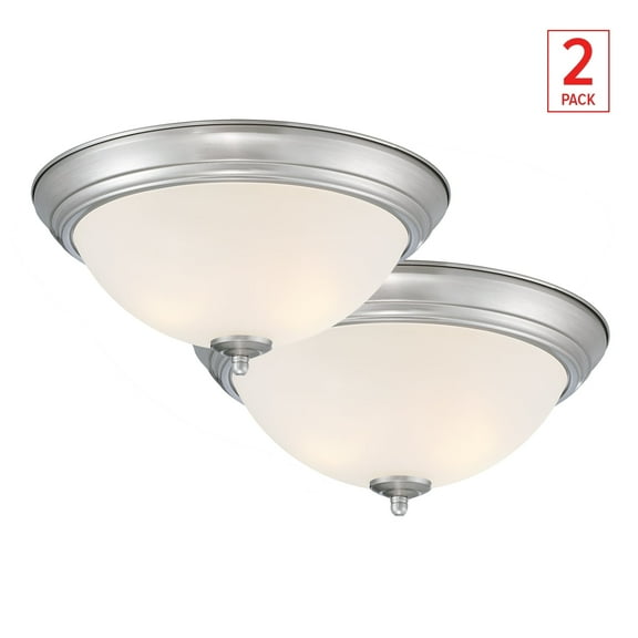 DESIGNERS FOUNTAIN Flush Mount Ceiling Light, 2-Pack, 13 Inch Frosted Glass Lighting Fixture for Kitchen, Bedroom, Bathroom, and Hallway, LED Bulbs Not Included, Brushed Nickel