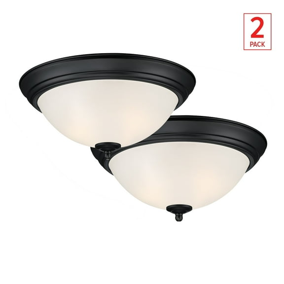 DESIGNERS FOUNTAIN Flush Mount Ceiling Light, 2-Pack, 13 Inch Frosted Glass Lighting Fixture for Kitchen, Bedroom, Bathroom, and Hallway, LED Bulbs Not Included, Matte Black