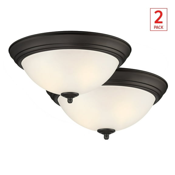 DESIGNERS FOUNTAIN Flush Mount Ceiling Light, 2-Pack, 13 Inch Frosted Glass Lighting Fixture for Kitchen, Bedroom, Bathroom, and Hallway, LED Bulbs Not Included, Oil Rubbed Bronze