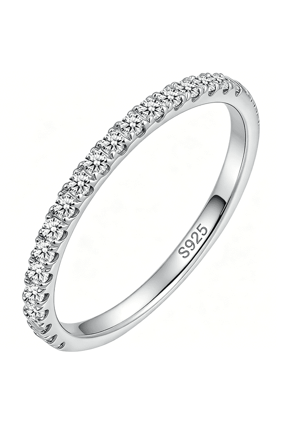 1.5/1.8/2.0mm Moissanite Wedding Band - 925 Sterling Silver Half Eternity Round Stackable Moissanite Engagement Rings Anniversary Wedding Rings for Women, Size 4-11