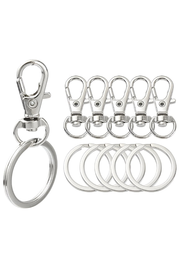 1 Bag DIY Keychain Making Kit Including Alloy Swivel Lobster Claw Clasps Iron Split Key Rings, 10Pcs/Bag