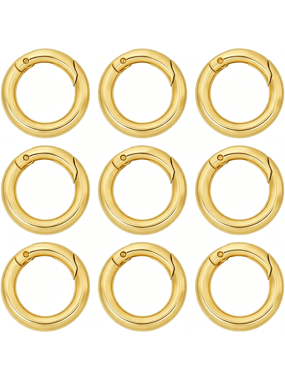 1 Box 12Pcs Real 18K Gold Plated Spring O Rings Round Snap Hook Carabiner Brass 20Mm Circle Trigger Gate Ring Keyring Clasps for Purse Jewelry Bags Lanyard Keychain Supplies Diy Craft