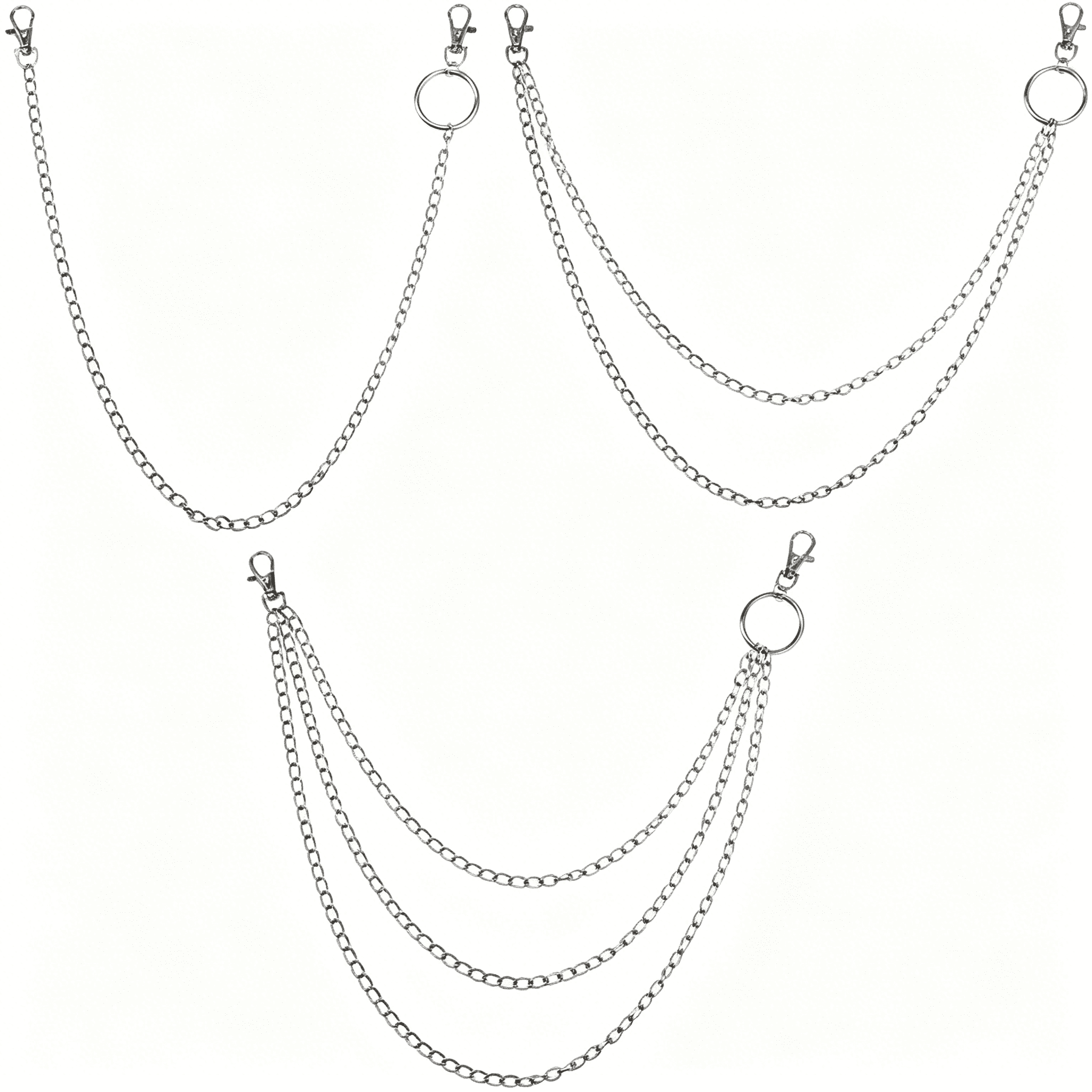 DESIGNICE 1 Box 3Pcs 3 Styles Layered Pocket Chain Silver Pants Chains ...