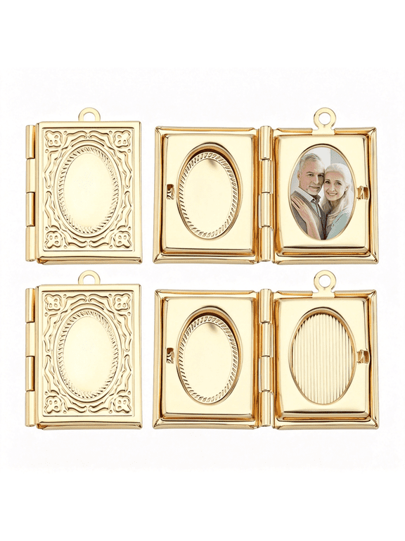 1 Box 6Pcs Book Photo Frame Charms 18K Gold Plated Religious Bible Necklace Pendants Charms for Diy Living Memory Necklace Making 26X19X4.5Mm,Hole 1.8Mm