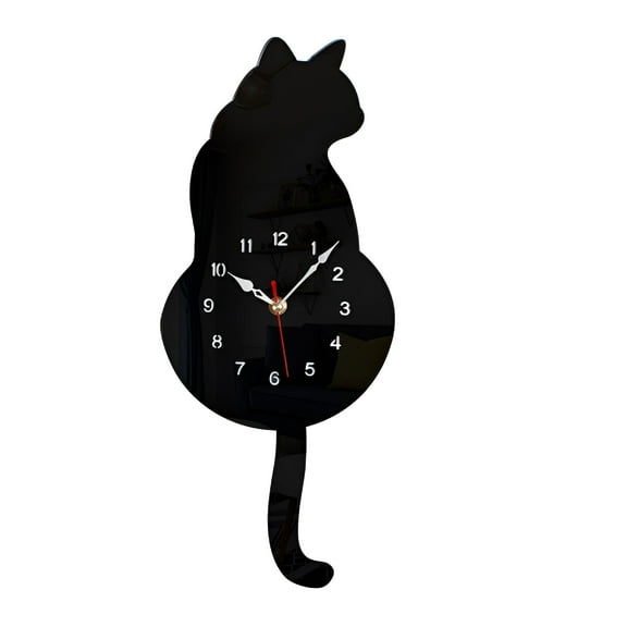 DESIGNICE 1-Pack Cat Wall Clock With Wagging Tail Pendulum. A Black,17-Inch,Silent&Non-Ticking Clock. A Modern,Cute&Minimalist Wall Clock For Kitchen,Living Room&Bedroom.