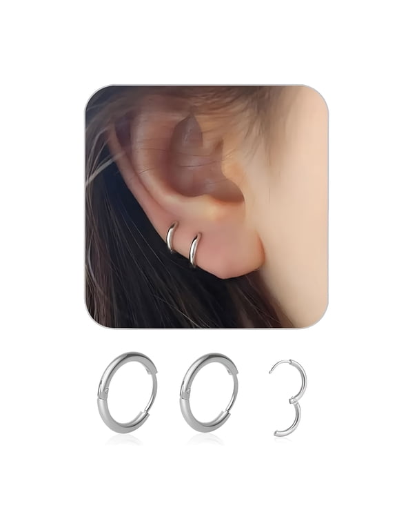 6mm Small Hoop Earrings Surgical Stainless Steel Huggies, Hypoallergenic Cartilage Piercing Jewelry for Helix Tragus Conch