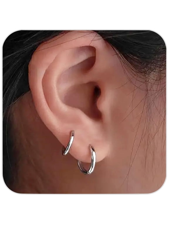1 Pair 9Mm Small Hoop Earrings for Women,316L Surgical Stainless Steel Huggie Hoop Earrings Hypoallergenic Cartilage Hoop Earrings for Helix Tragus Conch Piercing Jewelry