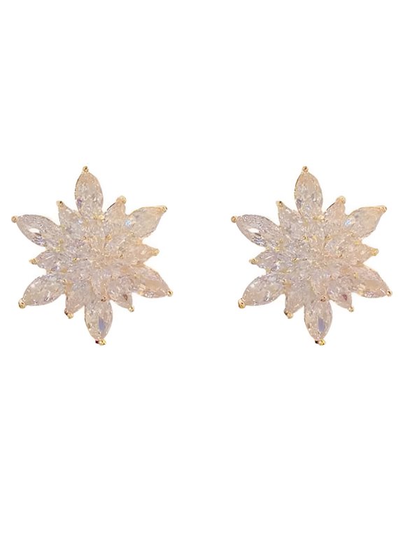 Crystal Flower Burst Stud Earrings, Large Sparkly CZ Rhinestone Daisy Cluster Jewelry
