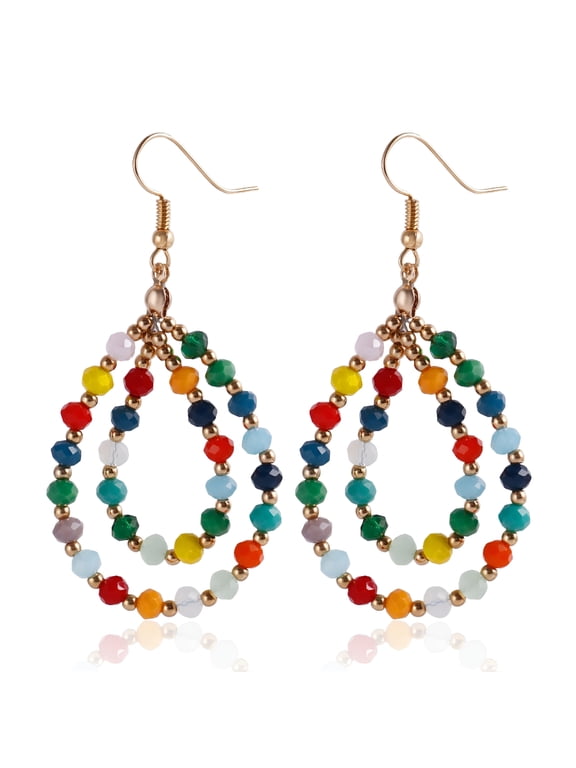 1 Pair Crystals Beads Earrings Beaded Hoops Earrings Decorative Dangle Earrings for Women