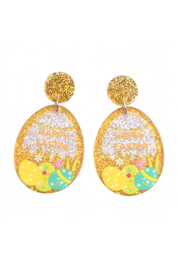 1 Pair Easter Egg Earrings Women Elegant Colorful Bunny Flower Pattern Stud Earrings Shining Acrylic Drop Earrings