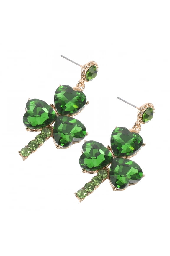 1 Pair Green Shamrock Dangle Earrings with Heart Rhinestones St. Patrick'S Day Jewelry Accessories