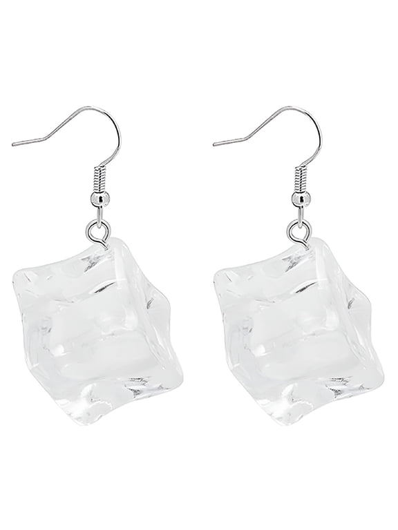 1 Pair Ice Cubes Earrings Women Summer Earrings Transparent Dangle Earrings Ear Jewelry