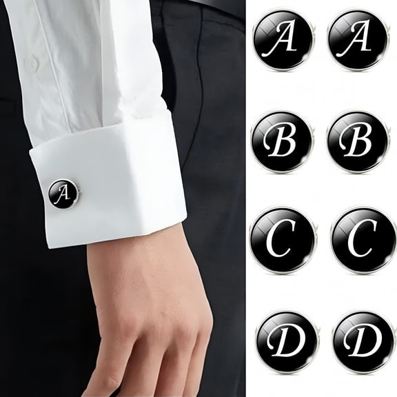 DESIGNICE 1 Pair Men Cufflinks Letter Pattern Electroplating Smooth Surface Exquisite Craftsmanship Fashion Item Decorate Alloy Men Fashion AZ Single Alphabet Cufflinks Custom Accessory