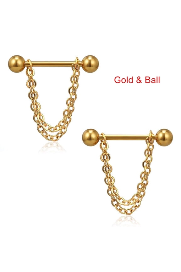 1 Pair Pierced Nipple Breast Rings Nail Barbell Steel Chain Pendant Body Piercings Jewelry