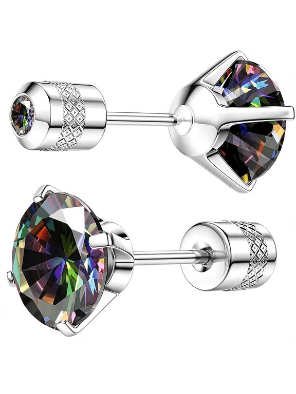 1 Pair Titanium Stud Earrings for Women Men Hypoallergenic|Implant Grade G23 Titanium for Sensitive Ears,Double Side 5A Cubic Zirconia Screw Backs for Cartilage Piercing Sleep