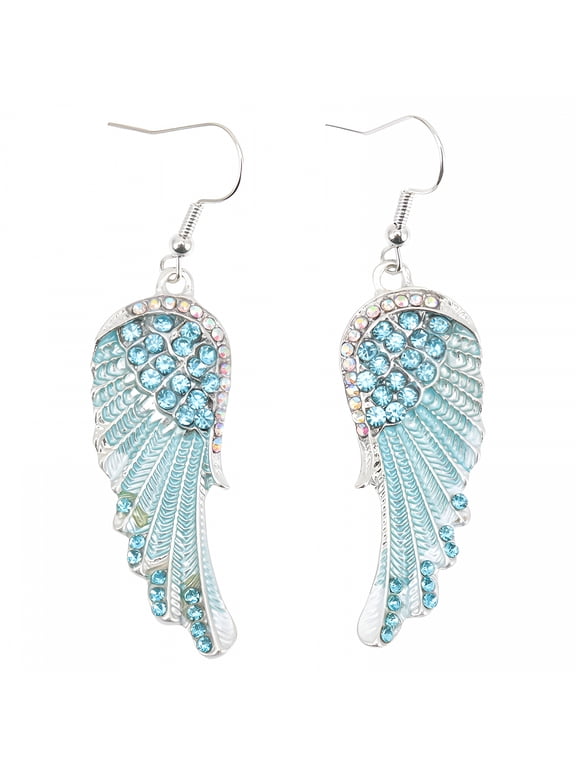 Angel Wing Dangle Earrings, Rhinestone Hook Jewelry