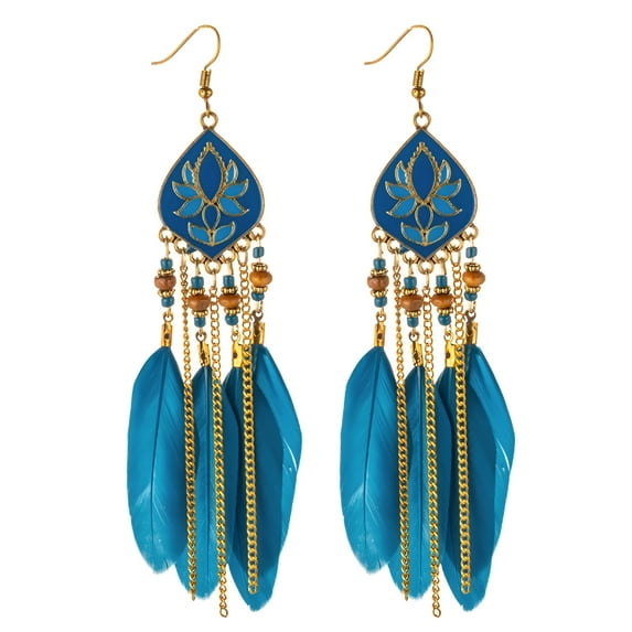 DESIGNICE 1 Pair Women Faux Feather Earrings Vintage Bohemian Earrings Long Drop Dangle Earrings with Dream Catcher Design,Alloy Women Fashion Long Earrings for Daily Wear