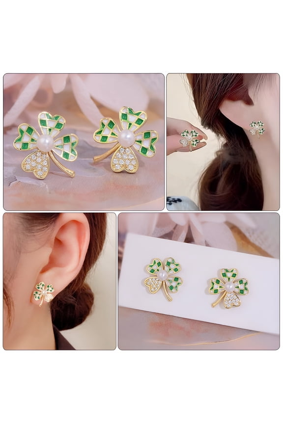 1 Pair of St Patricks Day Earrings Studs Clover Design Multi Alloy Use for Anniversaries