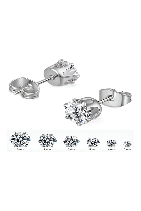 1 Pairs Small Stud Earrings for Women Diamond-Like Shine Zirconia Earrings for Sensitive Ears Hypoallergenic Surgical Stainless Steel Tiny Stack Earrings for Multiple Piercing 4Mm