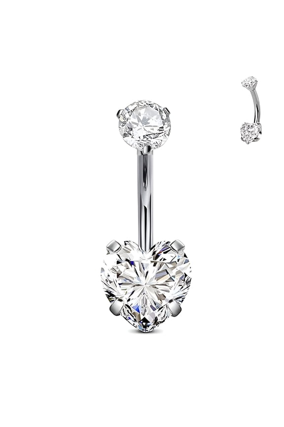 1 Pcs Titanium Belly Button Nail Heart Zirconia 10Mm Hanging Navel Ring One End Internal Thread Shiny Body Piercing Jewelry for Body Piercing, Navel, Beachwear, Daily Wear