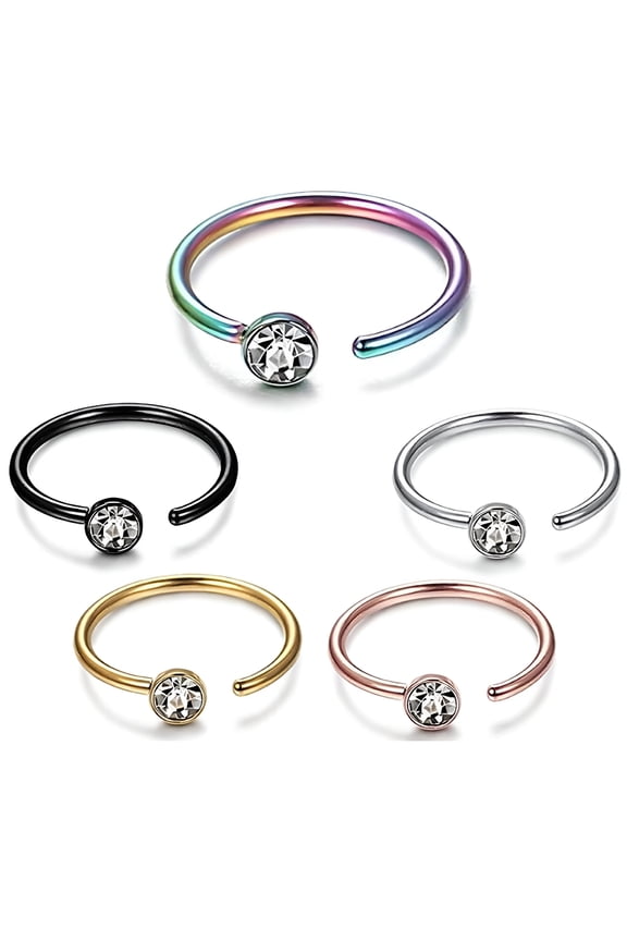 1 Piece Men Women Fake Nose Ring C Shape Alloy Nose Ring Rhinestone Accessory Geometric Sparkling Nose Hoop for Party Nose Rings Hoops