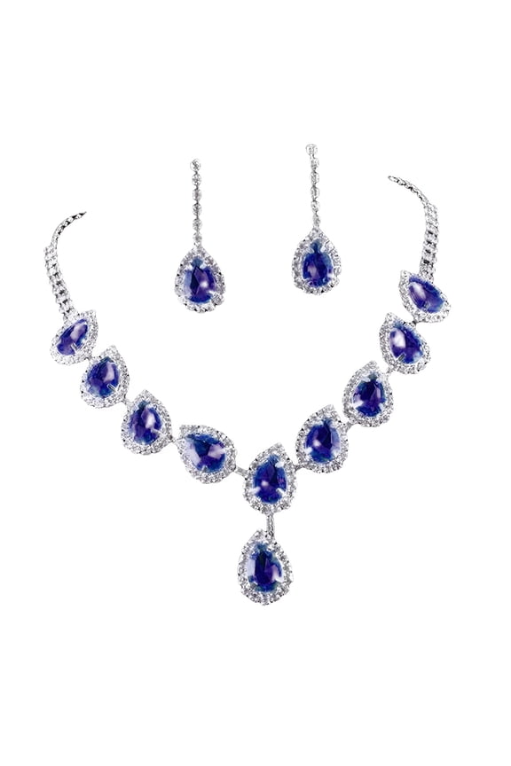 1 Set Women Necklace Earrings Water Drop-shaped Rhinestone Jewelry Sparkling Bright Luster Jewelry Set for Prom, Blue