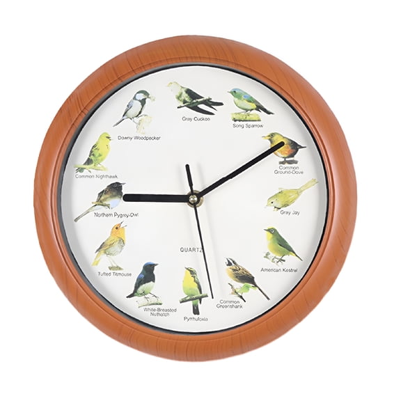 DESIGNICE 10-Inch Singing Bird Wall Clock, Quartz Birdsong Chime